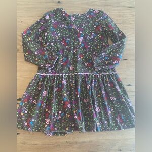 Hanna Andersson Flower Rick Rack Long‎ Sleeve Dress Brown Pink Girls 6 Preloved